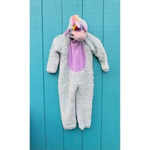 Kids llama Unicorn Costume‎ Jumpsuit Hooded Fuzzy Purple Pink Rainbow Tail